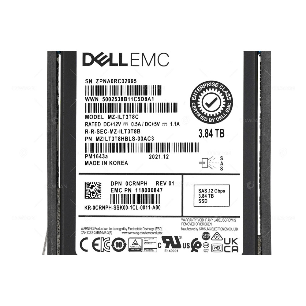 005053690 EMC 3.84TB 12G SAS 2.5 SFF SSD FOR UNITY DAE 118000847, MZ-ILT3T8C